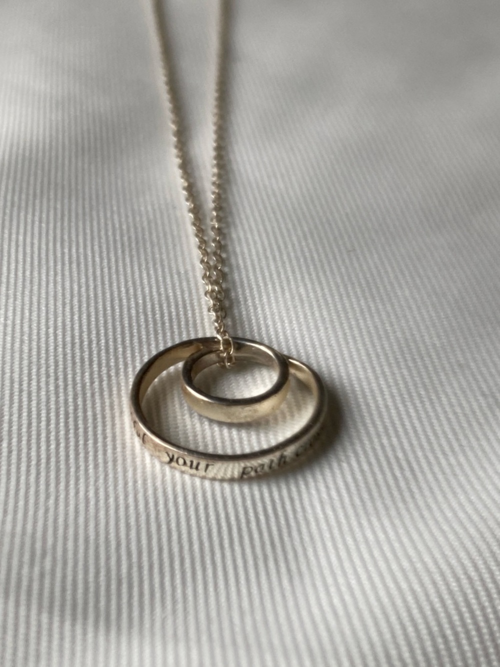 925 Silver Double Ring Pendant Necklace "I am thankful your path crossed mine"
